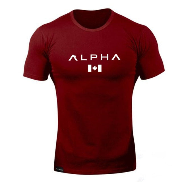 ALPHA maple Leaf Fashion Summer Short Sleeve T shirt Men Brand Clothing Cotton Comfortable Male T-shirt Print Fitness Men Tees