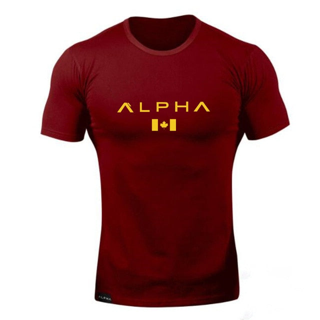 ALPHA maple Leaf Fashion Summer Short Sleeve T shirt Men Brand Clothing Cotton Comfortable Male T-shirt Print Fitness Men Tees