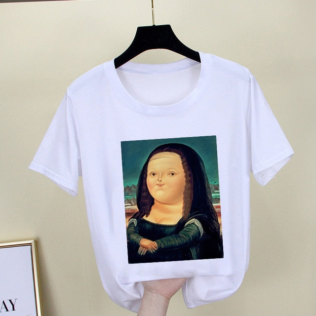 Mona Lisa T shirt Women spoof personality fashion Tshirt summer 2019 Harajuku aesthetics Short Sleeve White Tops Female T-shirt