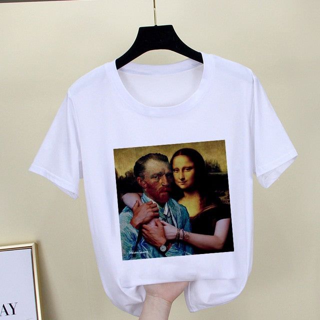 Mona Lisa T shirt Women spoof personality fashion Tshirt summer 2019 Harajuku aesthetics Short Sleeve White Tops Female T-shirt