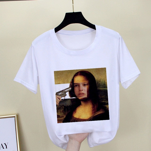 Mona Lisa T shirt Women spoof personality fashion Tshirt summer 2019 Harajuku aesthetics Short Sleeve White Tops Female T-shirt
