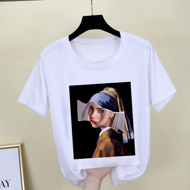 Mona Lisa T shirt Women spoof personality fashion Tshirt summer 2019 Harajuku aesthetics Short Sleeve White Tops Female T-shirt
