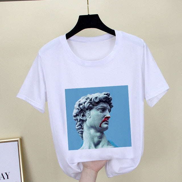 Mona Lisa T shirt Women spoof personality fashion Tshirt summer 2019 Harajuku aesthetics Short Sleeve White Tops Female T-shirt