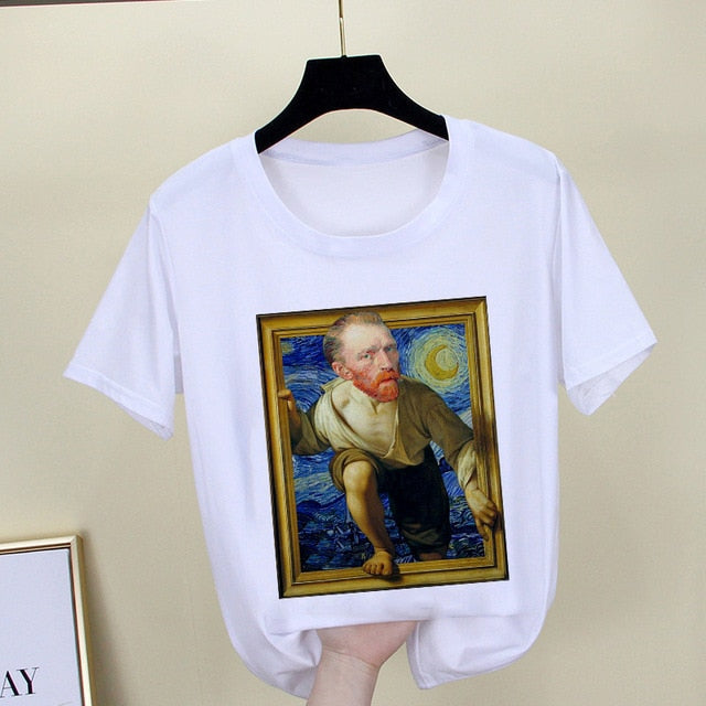 Mona Lisa T shirt Women spoof personality fashion Tshirt summer 2019 Harajuku aesthetics Short Sleeve White Tops Female T-shirt