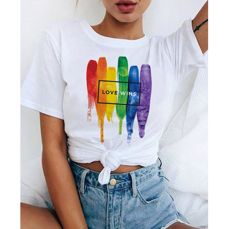 lgbt t shirt Love Wins female bisexual lesbian gay love is love women lesbian rainbow top t-shirt tshirt tee kawaii femme shirts