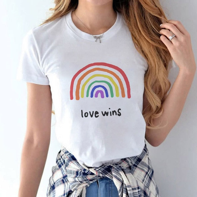 lgbt t shirt Love Wins female bisexual lesbian gay love is love women lesbian rainbow top t-shirt tshirt tee kawaii femme shirts