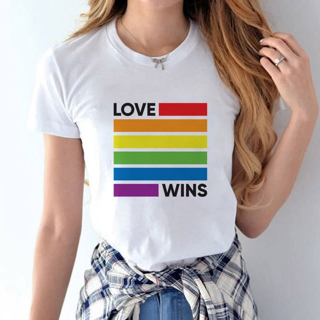lgbt t shirt Love Wins female bisexual lesbian gay love is love women lesbian rainbow top t-shirt tshirt tee kawaii femme shirts
