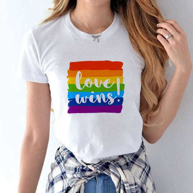 lgbt t shirt Love Wins female bisexual lesbian gay love is love women lesbian rainbow top t-shirt tshirt tee kawaii femme shirts