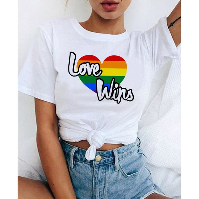 lgbt t shirt Love Wins female bisexual lesbian gay love is love women lesbian rainbow top t-shirt tshirt tee kawaii femme shirts