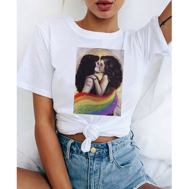 lgbt t shirt Love Wins female bisexual lesbian gay love is love women lesbian rainbow top t-shirt tshirt tee kawaii femme shirts