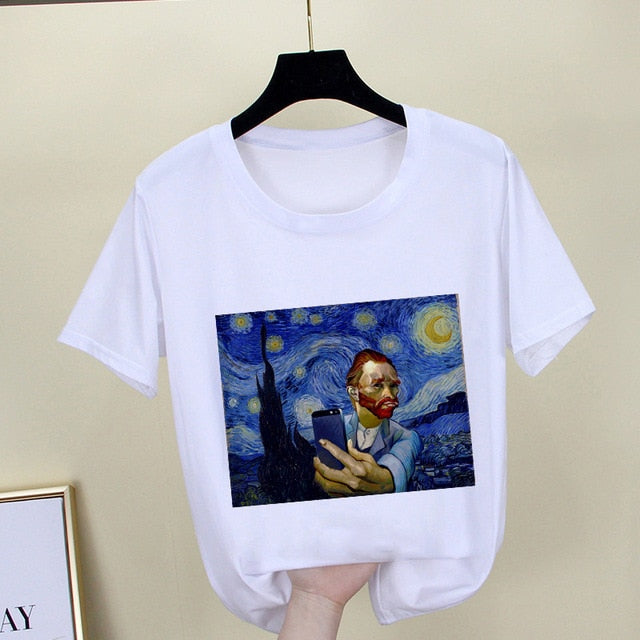 Mona Lisa T shirt Women spoof personality fashion Tshirt summer 2019 Harajuku aesthetics Short Sleeve White Tops Female T-shirt