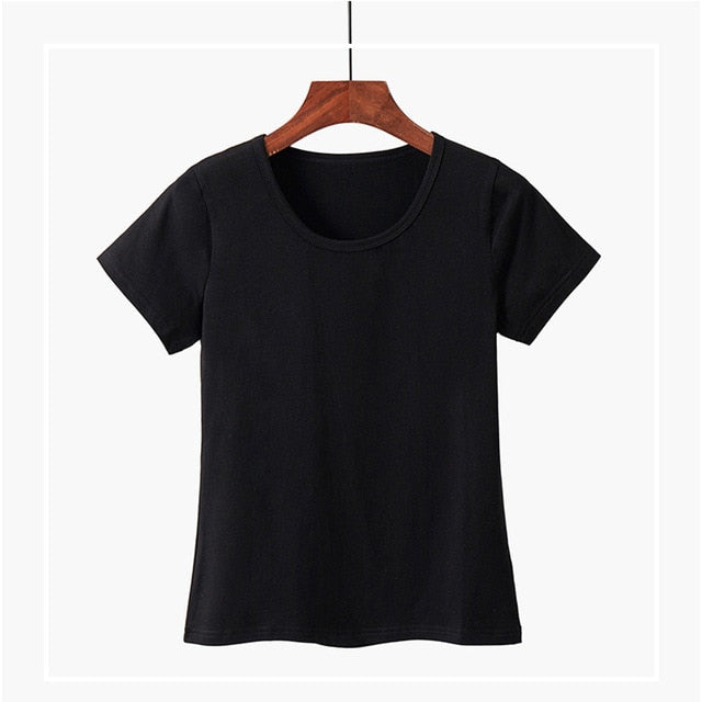2019 New Style Women Basic Tshirt Cotton 5XL Plus Size T-shirt Summer Casual Elastic T shirts Female Plain Short Sleeve Tops Tee