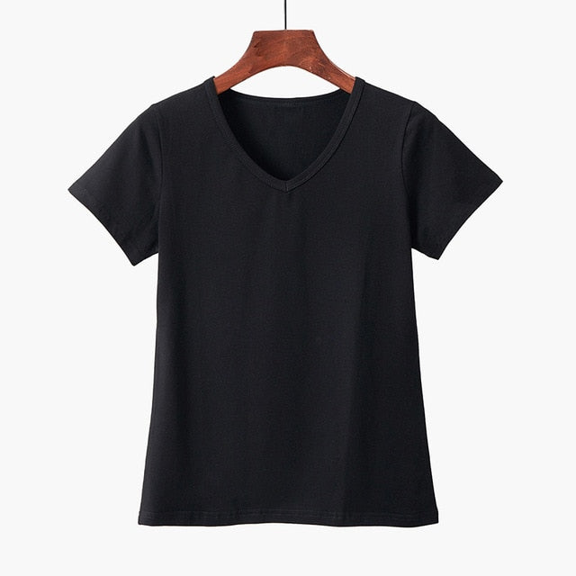 2019 New Style Women Basic Tshirt Cotton 5XL Plus Size T-shirt Summer Casual Elastic T shirts Female Plain Short Sleeve Tops Tee