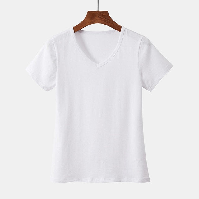 2019 New Style Women Basic Tshirt Cotton 5XL Plus Size T-shirt Summer Casual Elastic T shirts Female Plain Short Sleeve Tops Tee