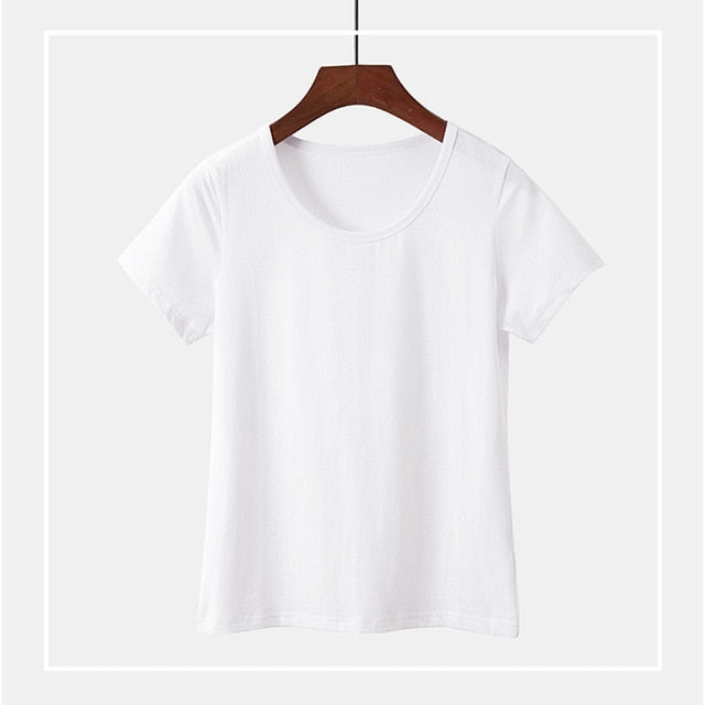 2019 New Style Women Basic Tshirt Cotton 5XL Plus Size T-shirt Summer Casual Elastic T shirts Female Plain Short Sleeve Tops Tee
