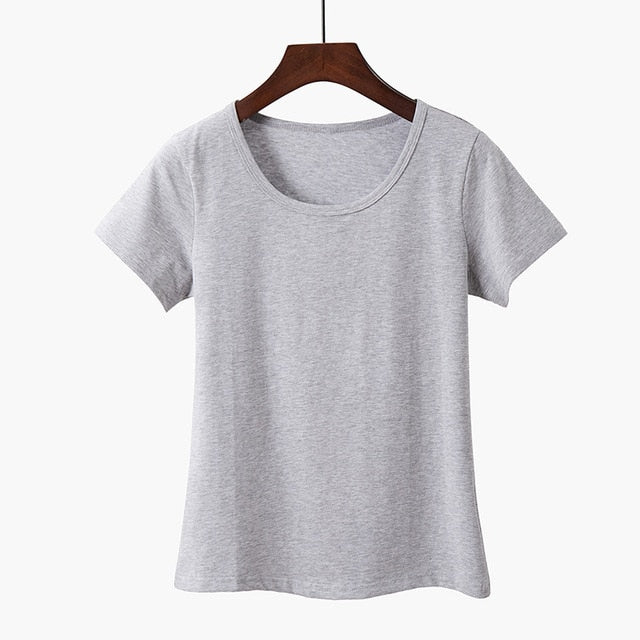 2019 New Style Women Basic Tshirt Cotton 5XL Plus Size T-shirt Summer Casual Elastic T shirts Female Plain Short Sleeve Tops Tee