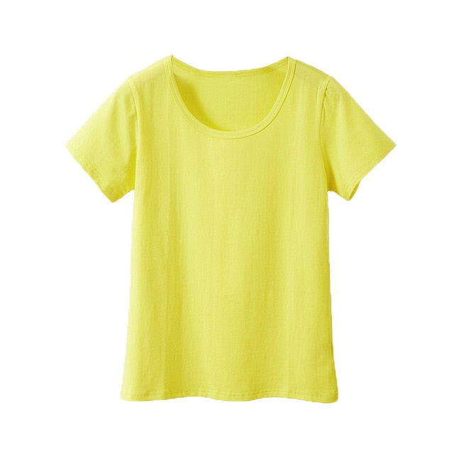 2019 New Style Women Basic Tshirt Cotton 5XL Plus Size T-shirt Summer Casual Elastic T shirts Female Plain Short Sleeve Tops Tee
