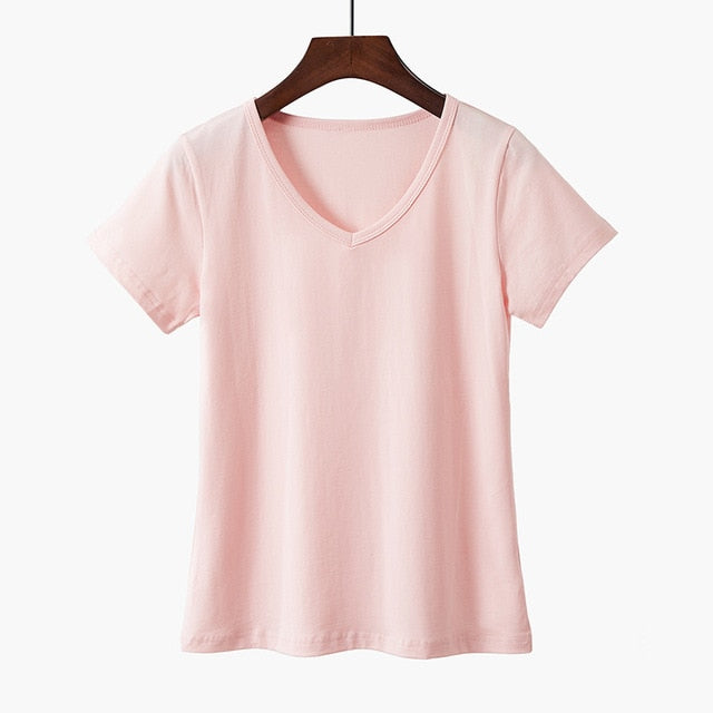 2019 New Style Women Basic Tshirt Cotton 5XL Plus Size T-shirt Summer Casual Elastic T shirts Female Plain Short Sleeve Tops Tee