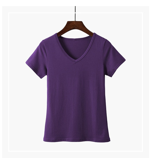 2019 New Style Women Basic Tshirt Cotton 5XL Plus Size T-shirt Summer Casual Elastic T shirts Female Plain Short Sleeve Tops Tee