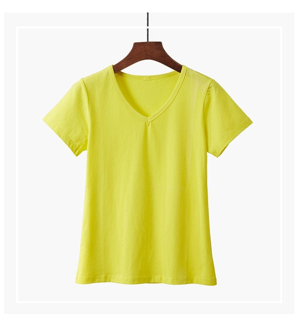 2019 New Style Women Basic Tshirt Cotton 5XL Plus Size T-shirt Summer Casual Elastic T shirts Female Plain Short Sleeve Tops Tee