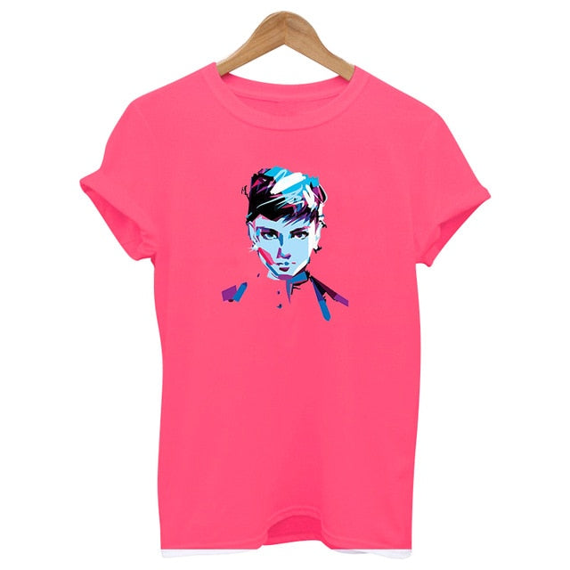 2019 new summer hepburn queen pink print t shirts women cotton Short sleeve top graphic Fashion casual female clothes Harajuku