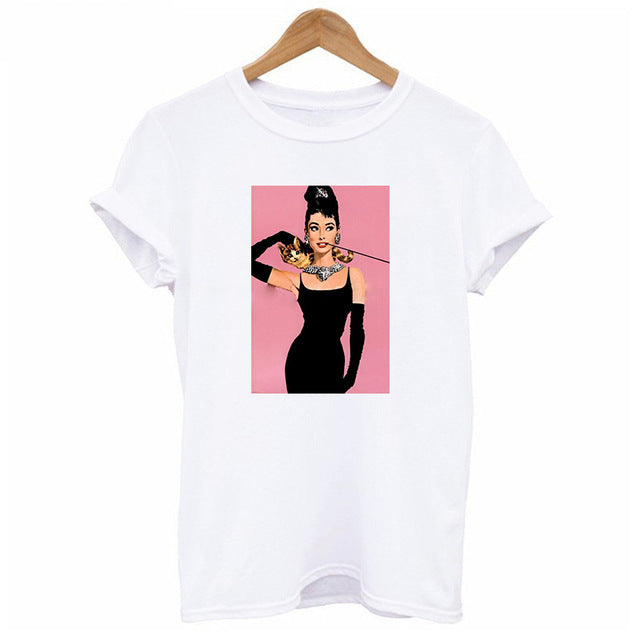 2019 new summer hepburn queen pink print t shirts women cotton Short sleeve top graphic Fashion casual female clothes Harajuku
