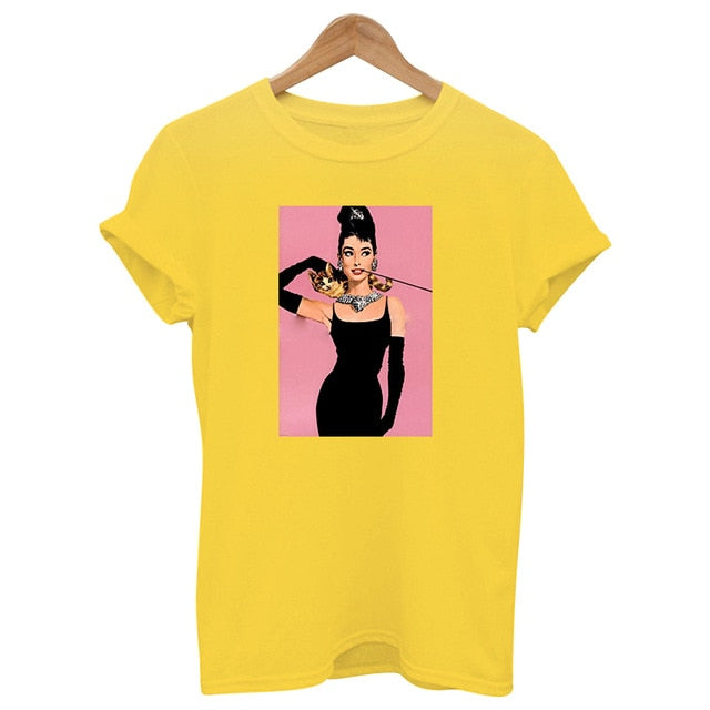 2019 new summer hepburn queen pink print t shirts women cotton Short sleeve top graphic Fashion casual female clothes Harajuku