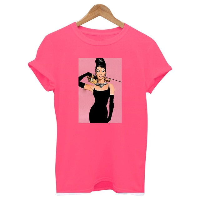 2019 new summer hepburn queen pink print t shirts women cotton Short sleeve top graphic Fashion casual female clothes Harajuku