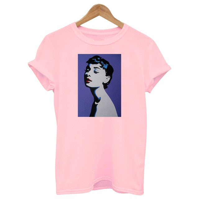 2019 new summer hepburn queen pink print t shirts women cotton Short sleeve top graphic Fashion casual female clothes Harajuku