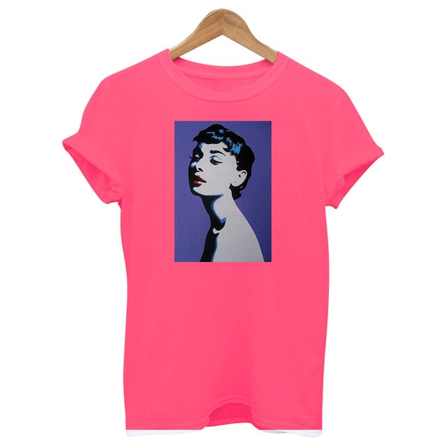 2019 new summer hepburn queen pink print t shirts women cotton Short sleeve top graphic Fashion casual female clothes Harajuku