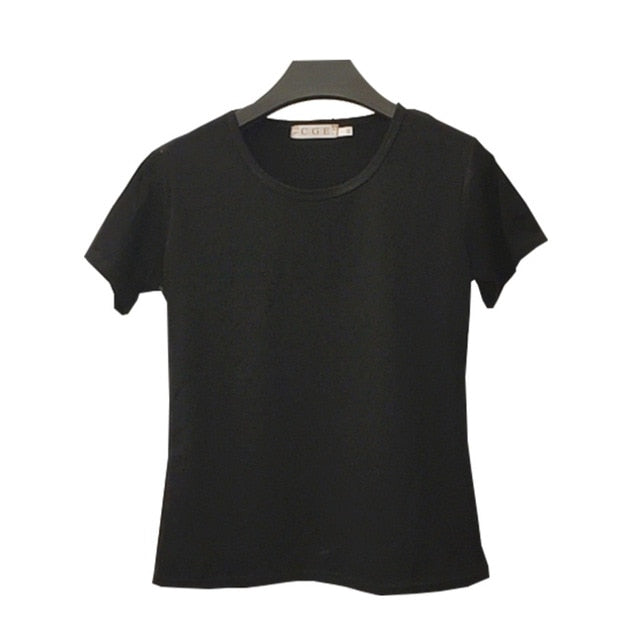 Vana Javeasen Simple Tops T-shirt For Women Korea Casual T-shirt Black White Tees For Women Clothes T Shirt Loose Tops Summer