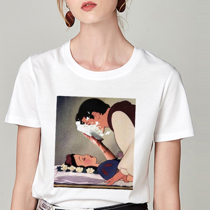 Summer Tshirt Snow White Fun Fashion Printed T-shirt Spoof Personality Harajuku Funny Casual Thin Section T Shirt Women Clothing