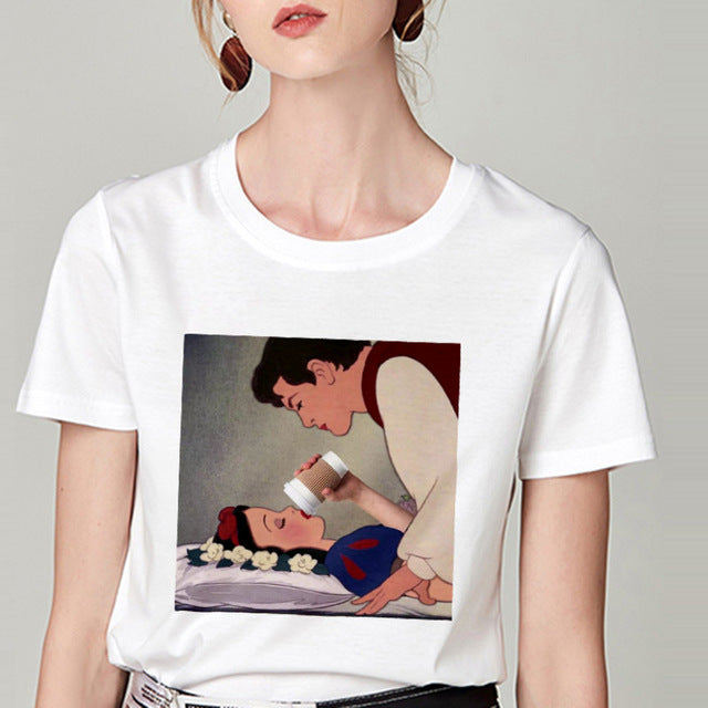 Summer Tshirt Snow White Fun Fashion Printed T-shirt Spoof Personality Harajuku Funny Casual Thin Section T Shirt Women Clothing