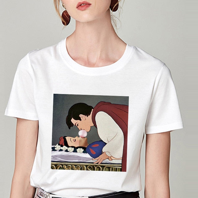 Summer Tshirt Snow White Fun Fashion Printed T-shirt Spoof Personality Harajuku Funny Casual Thin Section T Shirt Women Clothing