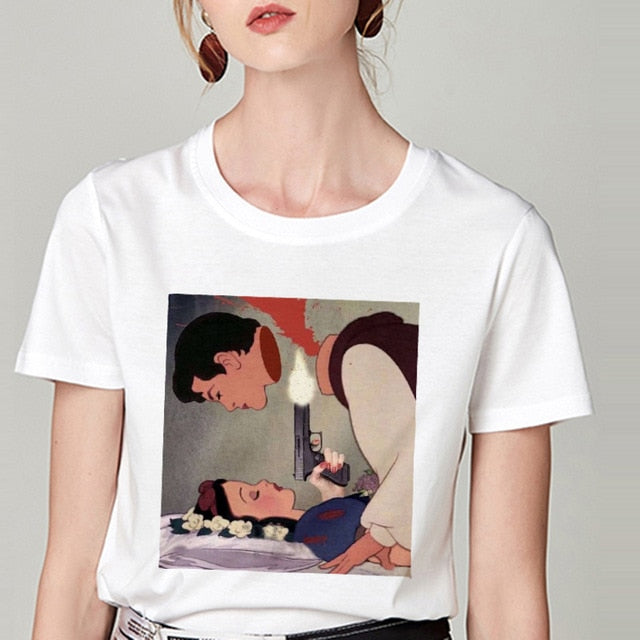Summer Tshirt Snow White Fun Fashion Printed T-shirt Spoof Personality Harajuku Funny Casual Thin Section T Shirt Women Clothing