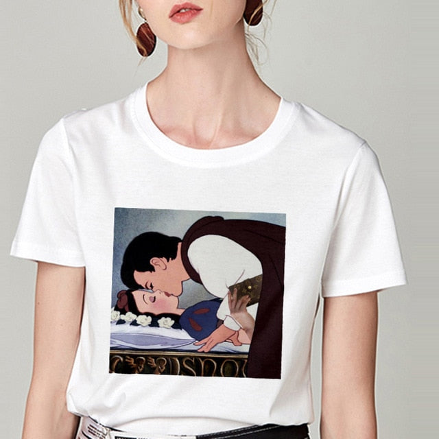 Summer Tshirt Snow White Fun Fashion Printed T-shirt Spoof Personality Harajuku Funny Casual Thin Section T Shirt Women Clothing