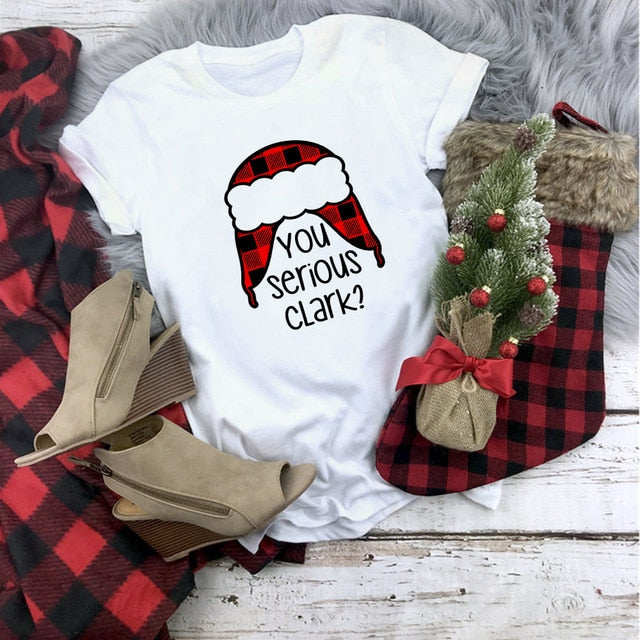 Plaid Merry Christmas T Shirt Women Fashion Graphic Cute Tee Kawaii TShirt Fashion Hipster Christmas Party Style Tumblr Shirt