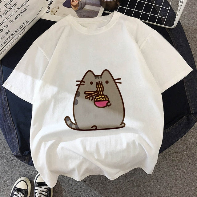 Kawaii Fat cat t shirt women 2019 New summer cute fashion Short Sleeve t-shirt White Thin section Hipster Tshirt Tops clothing