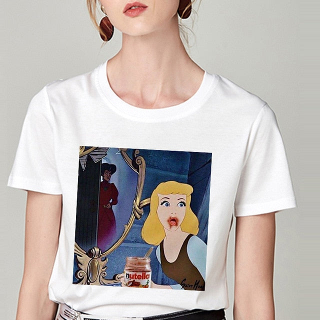 Summer Tshirt Snow White Fun Fashion Printed T-shirt Spoof Personality Harajuku Funny Casual Thin Section T Shirt Women Clothing