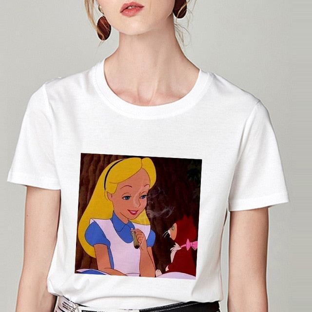 Summer Tshirt Snow White Fun Fashion Printed T-shirt Spoof Personality Harajuku Funny Casual Thin Section T Shirt Women Clothing