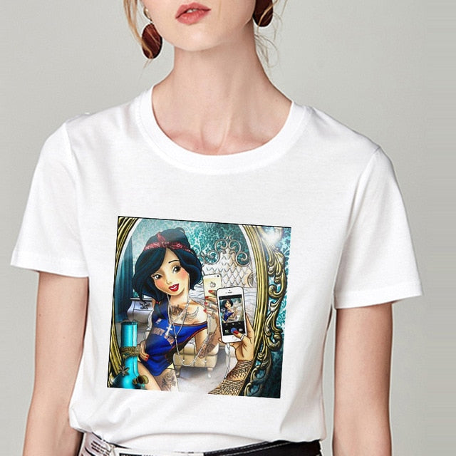 Summer Tshirt Snow White Fun Fashion Printed T-shirt Spoof Personality Harajuku Funny Casual Thin Section T Shirt Women Clothing