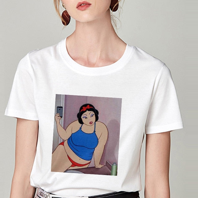 Summer Tshirt Snow White Fun Fashion Printed T-shirt Spoof Personality Harajuku Funny Casual Thin Section T Shirt Women Clothing
