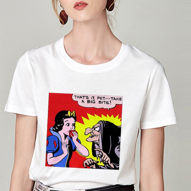 Summer Tshirt Snow White Fun Fashion Printed T-shirt Spoof Personality Harajuku Funny Casual Thin Section T Shirt Women Clothing