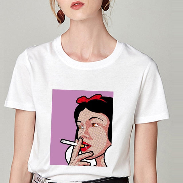 Summer Tshirt Snow White Fun Fashion Printed T-shirt Spoof Personality Harajuku Funny Casual Thin Section T Shirt Women Clothing