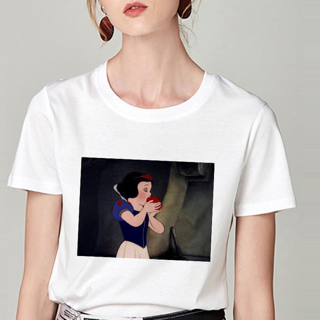 Summer Tshirt Snow White Fun Fashion Printed T-shirt Spoof Personality Harajuku Funny Casual Thin Section T Shirt Women Clothing