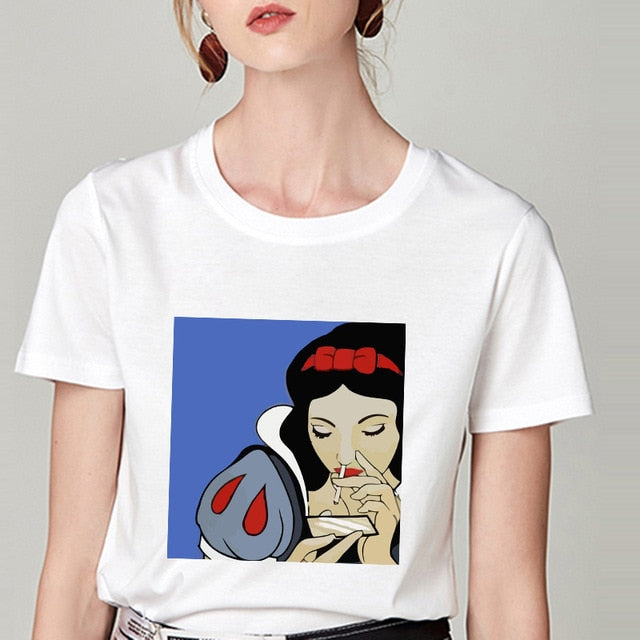 Summer Tshirt Snow White Fun Fashion Printed T-shirt Spoof Personality Harajuku Funny Casual Thin Section T Shirt Women Clothing