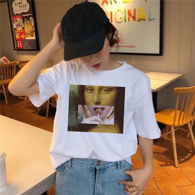 Mona Lisa T Shirt Hip Hop Tshirt Women Female Funny Top Tee Shirts T-shirt Harajuku 90s Streetwear Casual Printed Fashion New