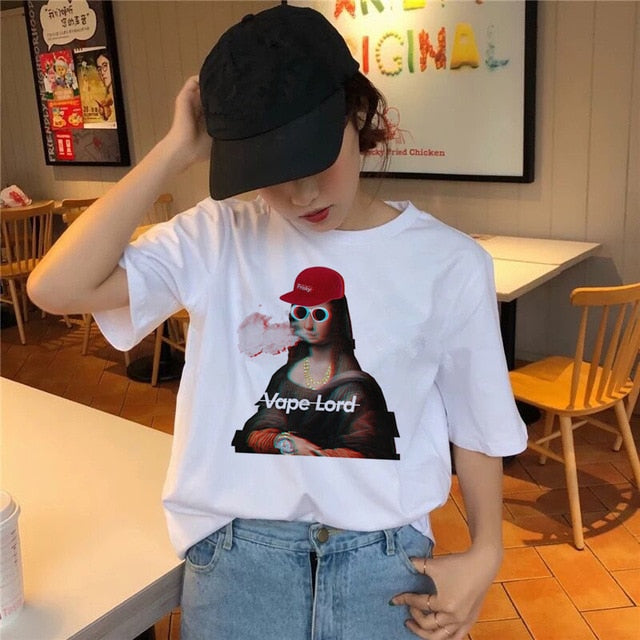 Mona Lisa T Shirt Hip Hop Tshirt Women Female Funny Top Tee Shirts T-shirt Harajuku 90s Streetwear Casual Printed Fashion New