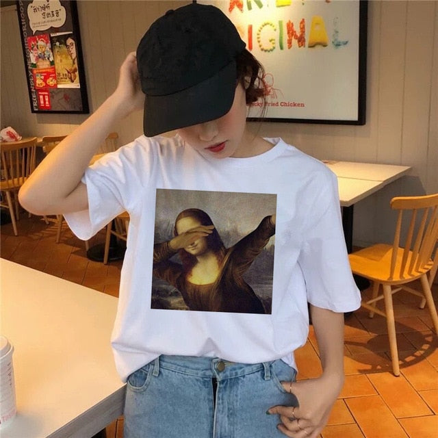 Mona Lisa T Shirt Hip Hop Tshirt Women Female Funny Top Tee Shirts T-shirt Harajuku 90s Streetwear Casual Printed Fashion New