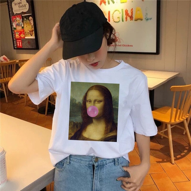 Mona Lisa T Shirt Hip Hop Tshirt Women Female Funny Top Tee Shirts T-shirt Harajuku 90s Streetwear Casual Printed Fashion New